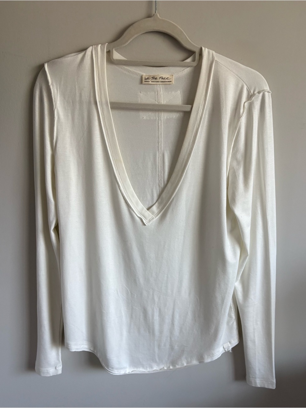 We The Free Cream Deep V-Neck Long Sleeve Top